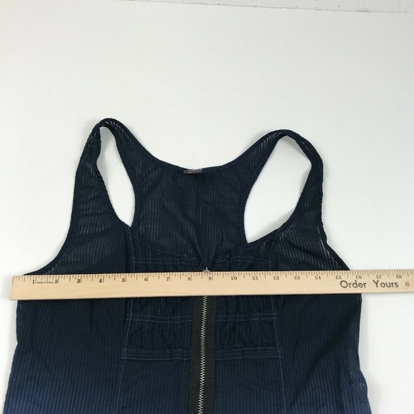 Free People Womens Tank Top Full Zip Blue Striped Cotton Sleeveless Shirt Size 6 - Picture 7 of 12